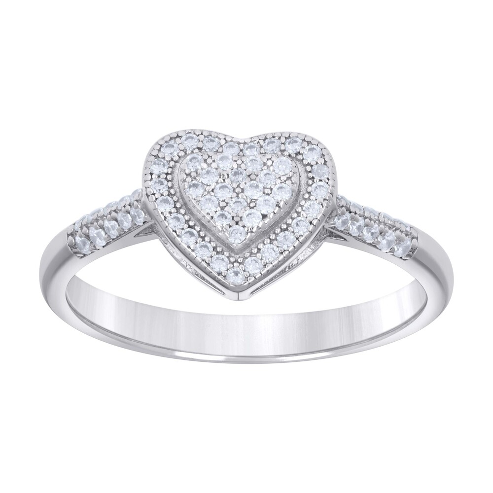 925 Sterling Silver Womens Cubic-Zirconia Love Heart Ring Size 7